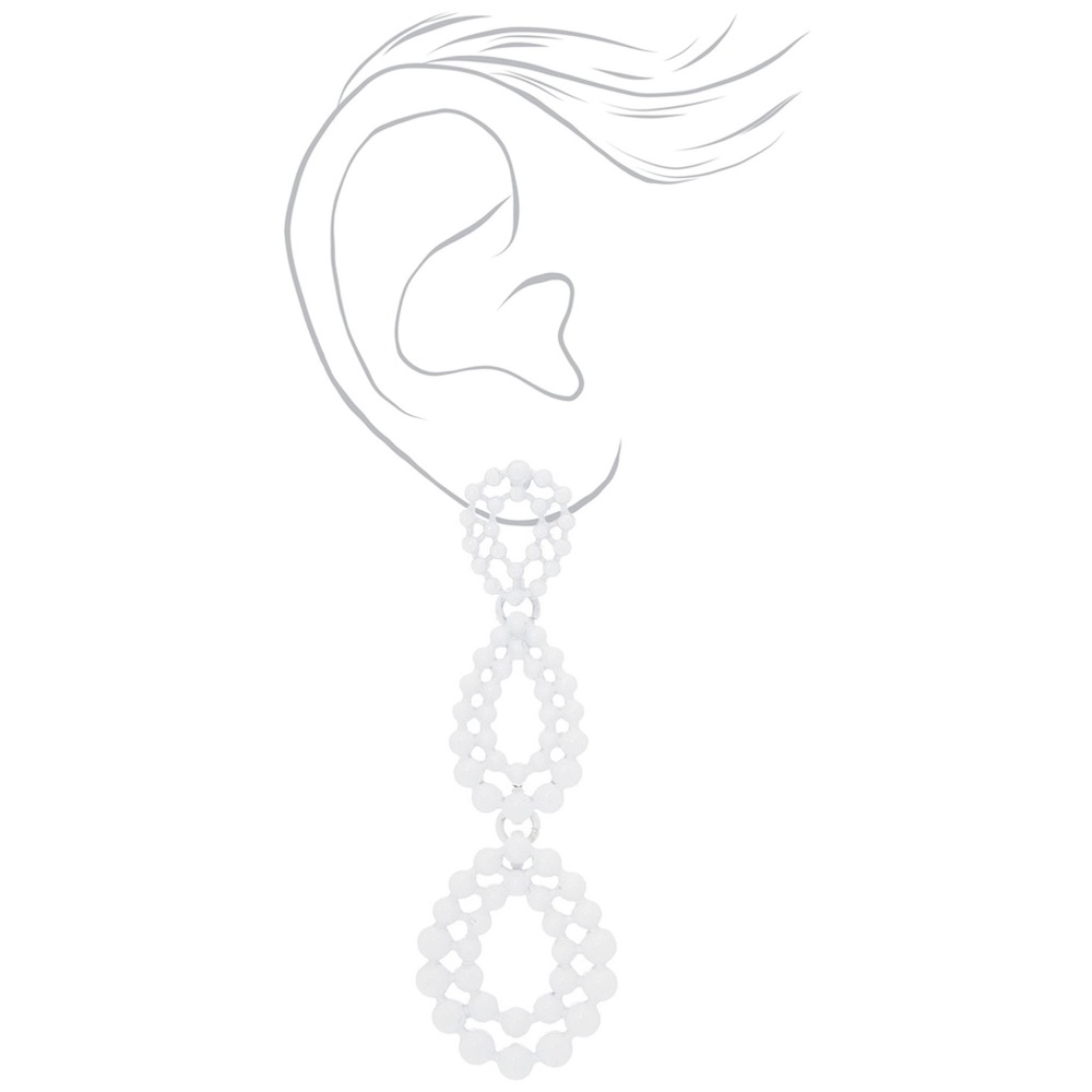 NEW 3" Filigree Teardrop Drop Earrings - White NWT - Picture 6 of 6